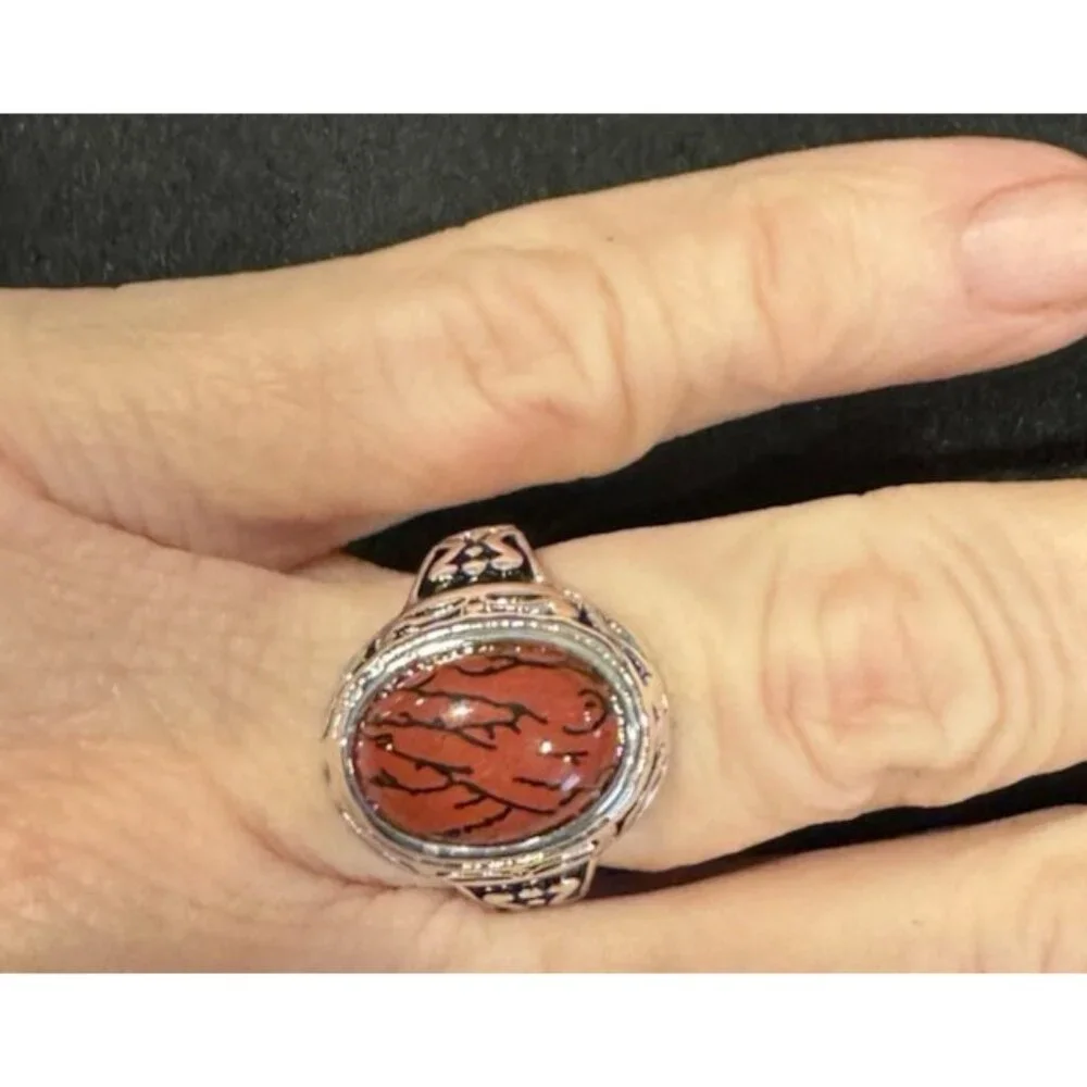Premier Designs Spice Red Black Silver Fashion Ring Women 17 US 7 NEW